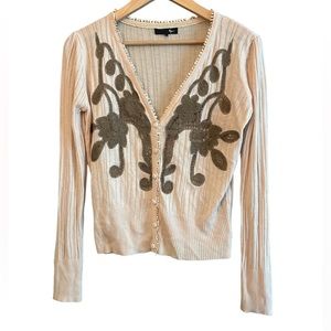 2/$20 Ryu Button Down Knit Cardigan Floral Crochet Embroidered Long Sleeve Sz L